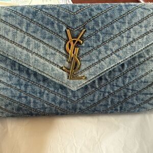 Yves Saint Laurent Blue Denim Wallet on Chain